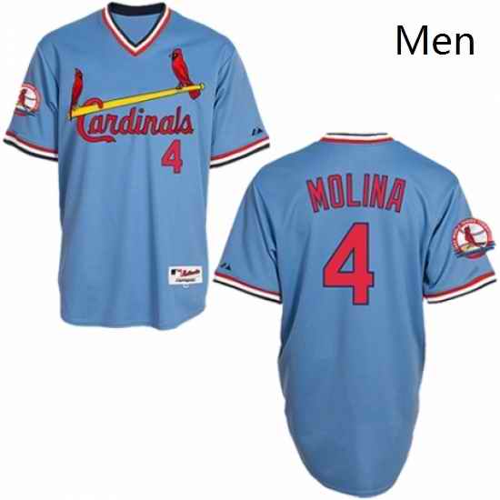 Mens Majestic St Louis Cardinals 4 Yadier Molina Replica Blue 1982 Turn Back The Clock MLB Jersey